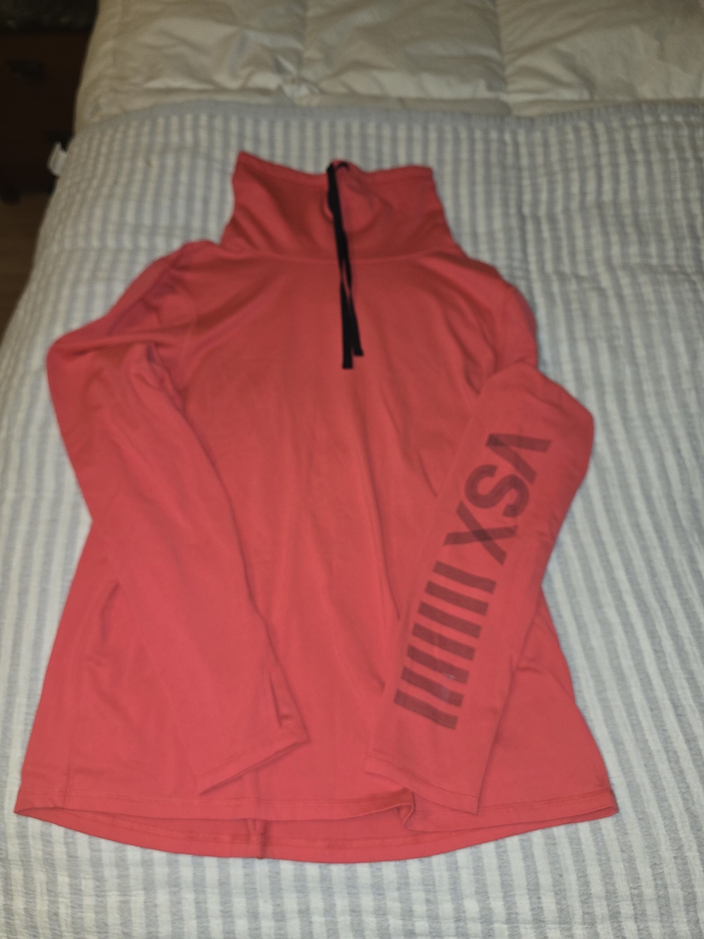Victoria's Secret Coral Funnel Neck Pullover with Logo Sleeve Small